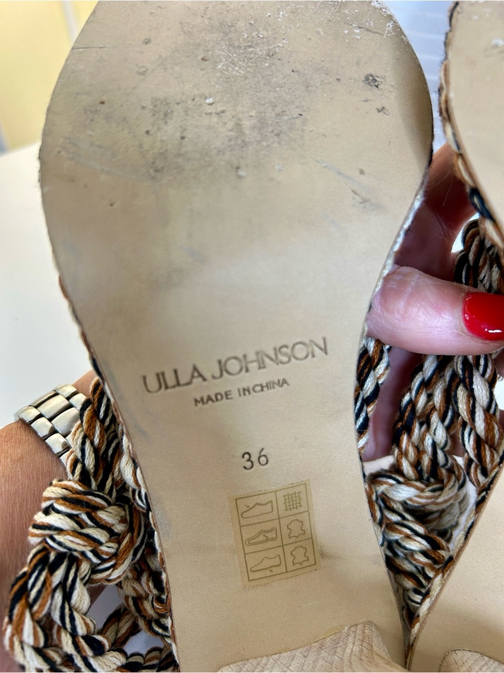 Ulla Johnson rope heel sandals-brown/black/tan-size 36/size 6 - Picture 12 of 15
